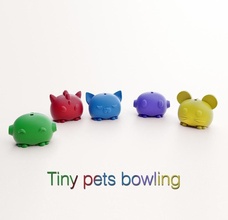 tiny pets bowling- 3d printed key chain toy bowl bowling bolos juguete animals cat dinosaur mouse bot robot paws spin peg games toys 3d print model - Mito3D