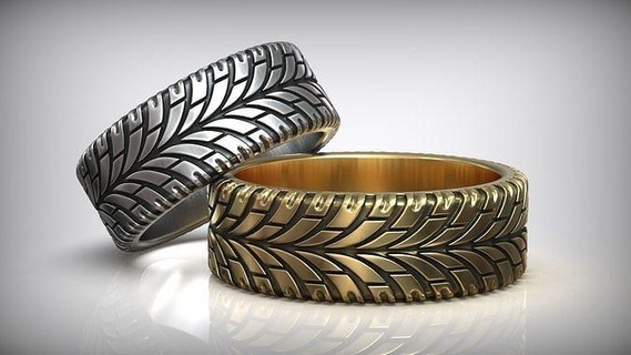 tire tread auto dirt ring wedding band racing jewelry rim men oxidized silver gold pattern automobile f1 tuning j3ds rings 3d print model - Mito3D