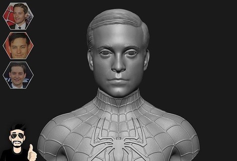Tobey maguire spider man portrait art sculpture homme statue personnage tête buste araignée Humain sculptures corps film 3d print model - Mito3D
