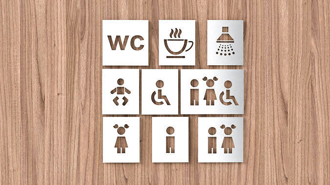 toilet door sign 3d print model laser cutting plate symbol pictogram stencil airport cafeteria wc men women accessible restroom baby change shower art signs logos 3D print model - Mito3D
