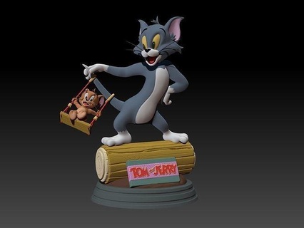 alegre tom jerry estátua desenho animado rato arte esculturas 3d print model - Mito3D