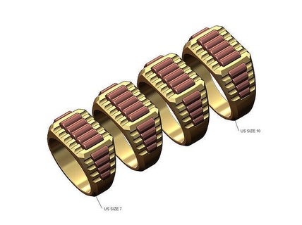 top sides presidential link inserts ring us sizes 7to10 jewelry gold silver printable platform jewellery luxury gents men bling fluted ring watch presidential link fashion statement ribbed undulated 3d model 3d printable rings  3d print model - Mito3D