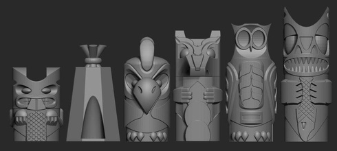 totem chess set chessset pawn knight rook bishop queen king 3d printable 3dprint 3dprinting chesspieces beaver fox tipi bird bear owl games toys board 3d print model - Mito3D