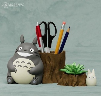 Totoro plantador caneta suporte conjunto Kawaii ghibli miyazaki decoração anime filme 3d impressão modelo plantar vaso casa 3d print model - Mito3D