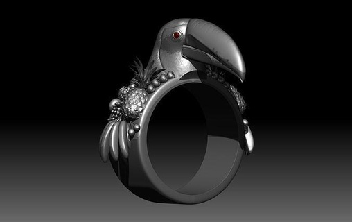 toucan yüzük metalik altın takı bükülmüş incik elmas 4claw taş mossonait yakut yüzükler mücevher nişan hayvan kuş gümüş değerli moda 3d print model - Mito3D