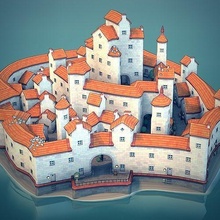 town44 castle in water town architecture building tower village city house medieval historical knight king crusader old ancient monument warrior roman urban street games toys 3d print model - Mito3D