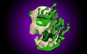 toxic splash sculpture art alien poison skull anatomy statue decor waste design biological radiation nuclear hazard skeleton bone sculptures 3d print model - Mito3D