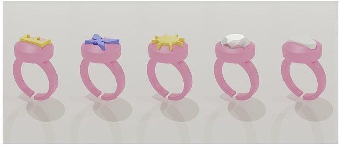 toy ring collection v2 jewelry cloud crown butterfly sun diamond games toys 3d print model - Mito3D