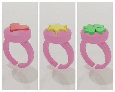 toy ring collection jewelry toys star heart clover rings games 3d print model - Mito3D