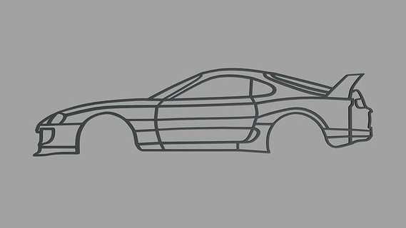 Toyota supra parede silhueta japonês jdm pergaminho decoração estilo carro esporte placa 2d logotipo enfeite interior arte deco veículo casa 3d print model - Mito3D
