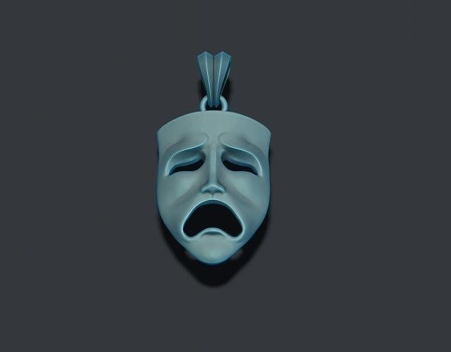 tragedy mask pendant theater theatre tragic comedy laughing smiling sad cry face happy disguise theatrical emotion sadness happiness double art expression jewelry pendants 3D print model - Mito3D