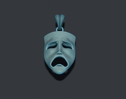 tragedia maschera pendente Teatro tragico commedia ridendo sorridente triste piangere viso contento travestimento teatrale emozione tristezza felicità arte espressione gioielleria ciondoli 3d print model - Mito3D