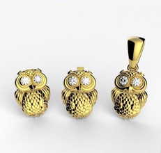 tre owls jewelry owl gold shining animal nigth bird nature errings pendant silver earrings 3d print model - Mito3D