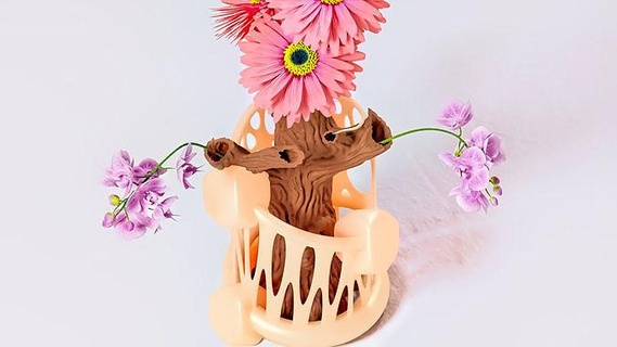 albero fiore vaso nave arredamento casalinghi rosa arte floreale astratto titolare supporto spirale stampabile decorazione all'occhiello Casa tronco voronoi 3d print model - Mito3D