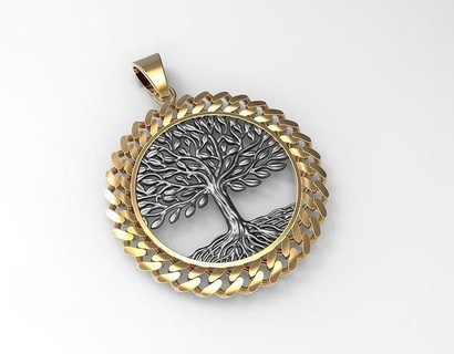 tree life double sided gold silver pendant chain jewel printable jewelry design fashion necklaces 3d print model - Mito3D
