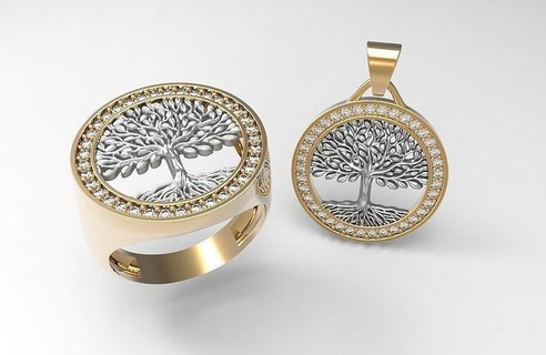 árvore vida metade conjunto ouro prata joalheria jóia Casamento noivado imprimível brilhante argolas jogo folha pingente moda Projeto 3d print model - Mito3D
