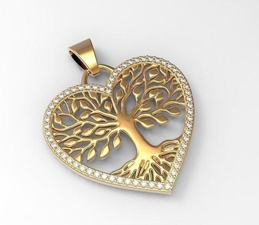 tree life heart pendant gold silver printable jewellery pendant heart design jewelry necklaces  3d print model - Mito3D