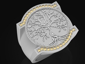 tree life man ring sculpture jewelry gold bear face luxury silver printable design sterling rings classic versace fashion beauty art medium 3d print model - Mito3D