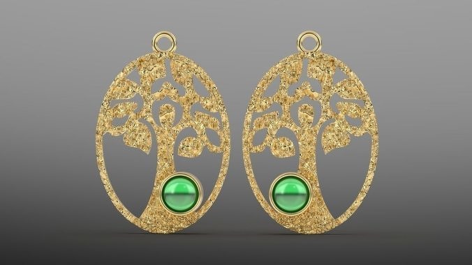 tree life organic pendant earrings stud gold silver gem jewel jwellery hoop heart diamond stone texture earring decoration platinum precious luxury jewelry 3D print model - Mito3D