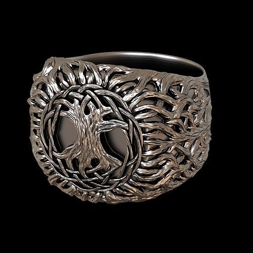 tree of life ring printable nordic scandinavian cnc celtic nature leaf pattern ornament viking barbarian history norse jewelry art sculptures rings 3D print model - Mito3D