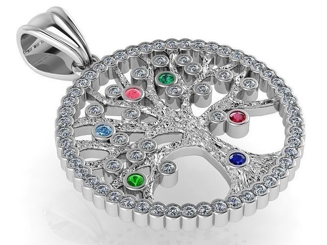 arbre pendentif 1581 bague or diamant paver bijoux argent fabrication mode conception engagement gemme imprimable sterling bracelet cubain boucle d'oreille Collier anneaux pendentifs 3D print model - Mito3D