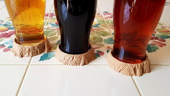 tree stump coaster bark texture set 3 beer glass tea houseware house kitchen dining decor 3d print model - Mito3D