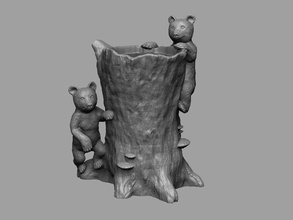 tocón de árbol florero osos casa oso animal la naturaleza teddy cub grizzly copa lápiz titular impresión impreso imprimible decoración 3d print model - Mito3D