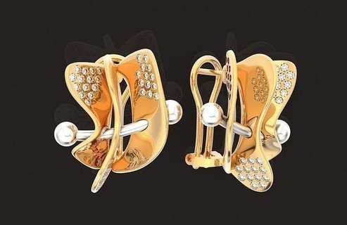branché géométrique boucles d'oreilles 715 original marque diamant bijoux or argent gemme engagement papillon fleur 3d Créatif conception classique soirée élégant gracieux 3d print model - Mito3D