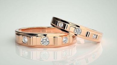 tri diamond pareja banda anillo 3dm stl boda compromiso joyería imprimible joya diamante oro anillos novia novio platino bandas 3d print model - Mito3D