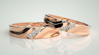 tri diamond çift grup yüzük 3dm stl vermek düğün nişan mücevher yazdırılabilir elmas altın takı gelin damat yüzükler platin bantlar 3d print model - Mito3D