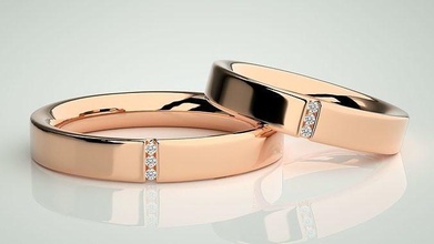 tri diamond çift grup yüzük 3dm stl vermek düğün nişan mücevher yazdırılabilir elmas altın takı yüzükler gelin damat platin bantlar 3d print model - Mito3D
