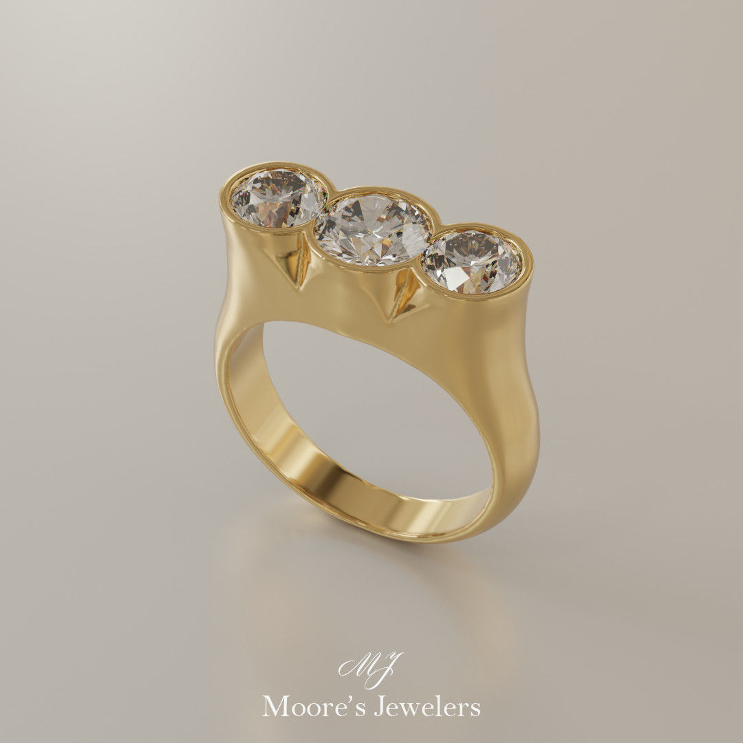 tri bezel set fashion ring 3d model stl file jewelry engagement wedding printable moores jewelers printing download diamonds gemstones rings 3D print model - Mito3D