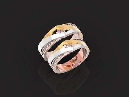 tri Farbe Gold Hochzeit Ring passend Ringe 851 Frau Schmuck gepaart Silber Mode Diamant Juwel Engagement Original klassisch stilvoll modisch anmutig 3d print model - Mito3D