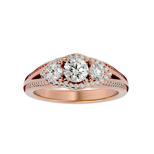 tri diamante solitario nozze fidanzamento squillare 360 visualizza anelli platino gioielleria single animazione stella 3D print model - Mito3D