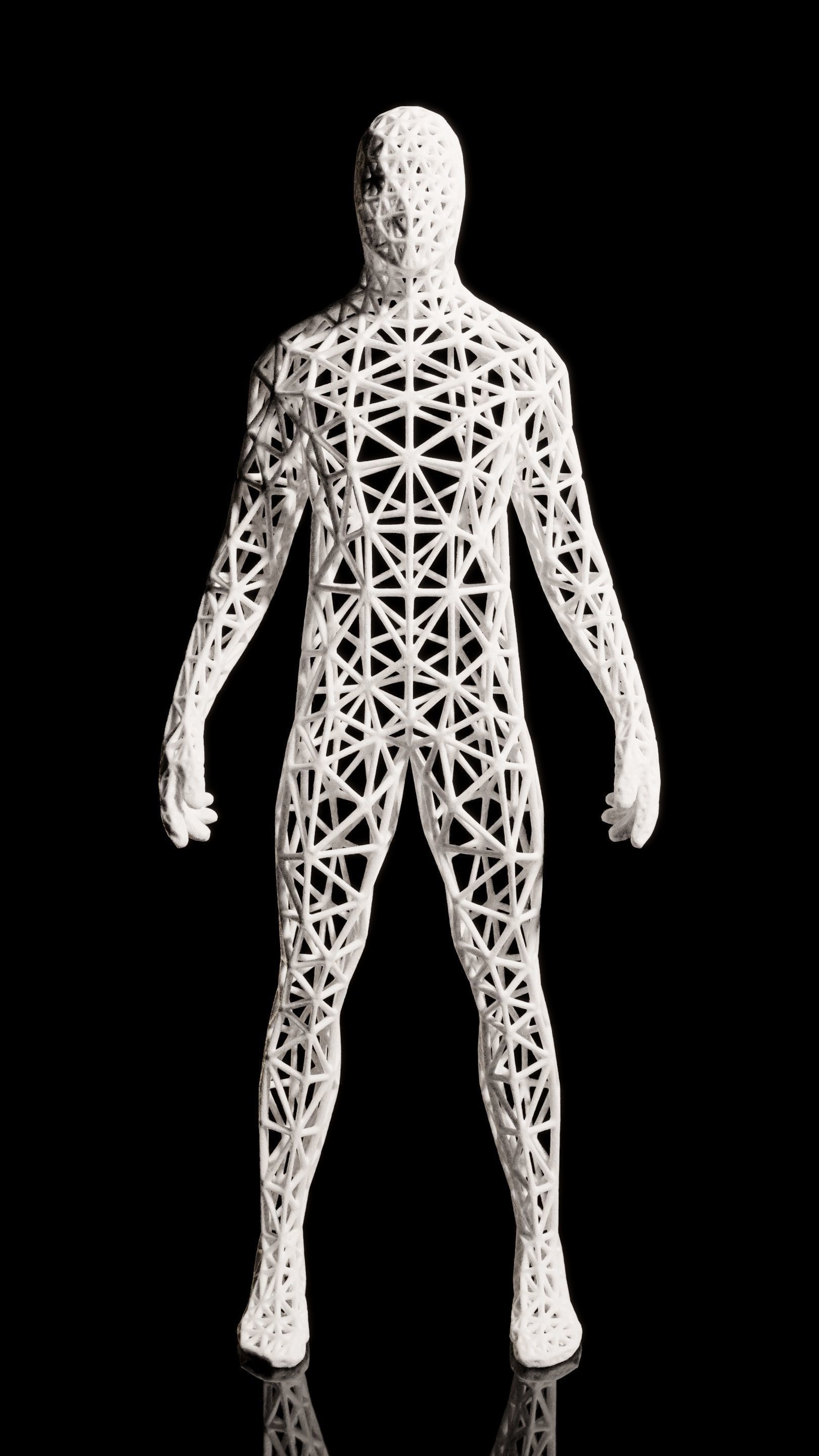 triangulé homme sls nylon blanc humain triangle câble cadre filaire pose corps art sculptures 3D print model - Mito3D