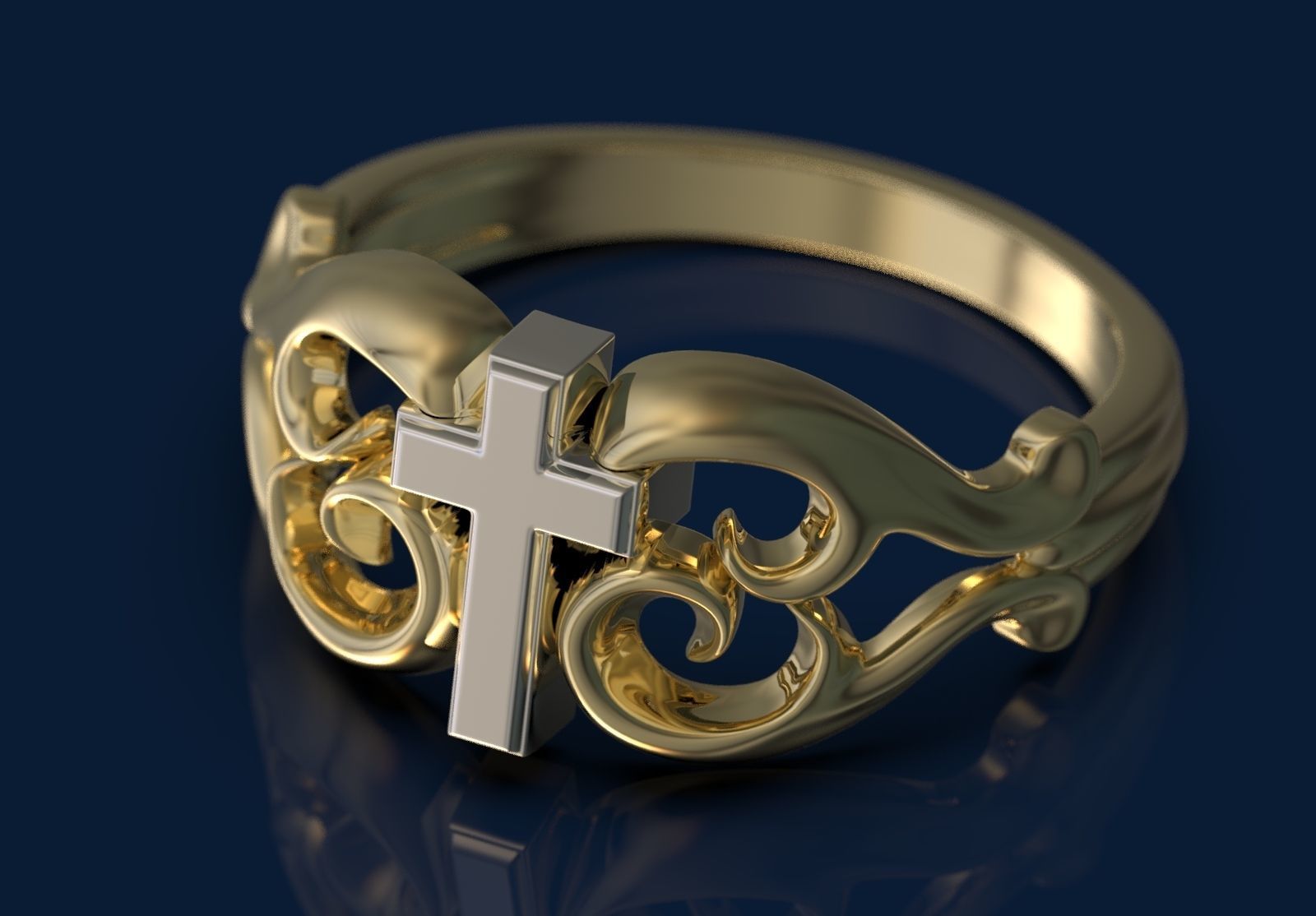 tribal cross ring jewelry gold printable silver curl swirl rings two tone 3D print model - Mito3D
