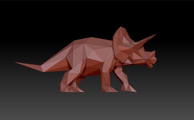 Triceratops Dinosaurier Reptil Tier prähistorisch Lowpoly niedrig poly Figur Origami Raubvogel Skulptur Kunst Skulpturen 3D print model - Mito3D