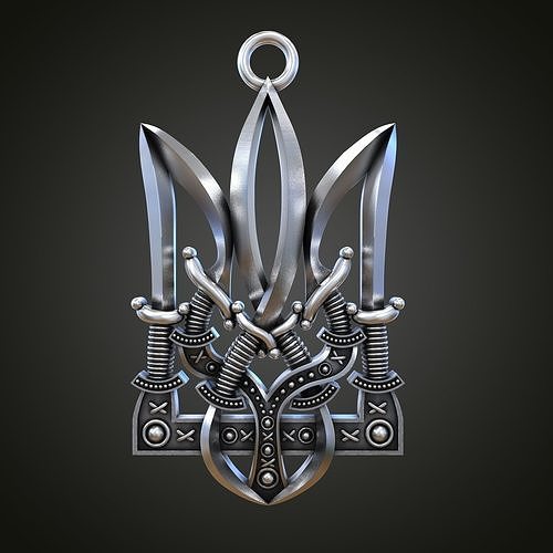 tridente prata faca aço metálico Projeto tryzub emblema símbolo Ucrânia ucraniano heráldico amuleto espada ouro cnc moagem joalheria stl ua pingentes 3D print model - Mito3D