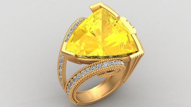 trilhões de curvas citrino diamante um anel ouro jóias triângulo curvo printable a mulher garota moda pessoas humanos o engajamento casamento gem jóia anéis 3d print model - Mito3D