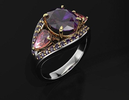 trilogia anel joalheria gema luxo precioso ouro quilate brilhando rubi imprimível diamante moda altagioielleria argolas 3d print model - Mito3D