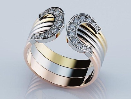 üçlü bague yüzük stil takı yüzükler altın Bayanlar Tiffany moda mücevher gümüş elmas marka güzel düğün halka 3d print model - Mito3D