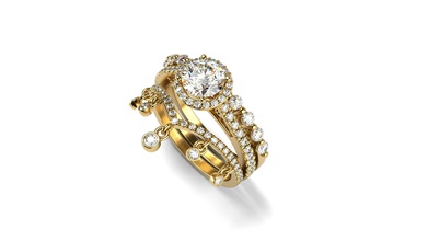 trio set bijoux or de l'anneau bague en diamant d'argent gem le imprimable l'engagement mariage les anneaux 3d print model - Mito3D
