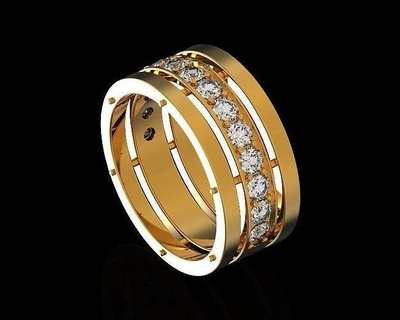 triple bar wedding ring diamond 816 band gold jewelry boccia anillo chimento hombre three shaped separated spacers rings fashion 3d print model - Mito3D