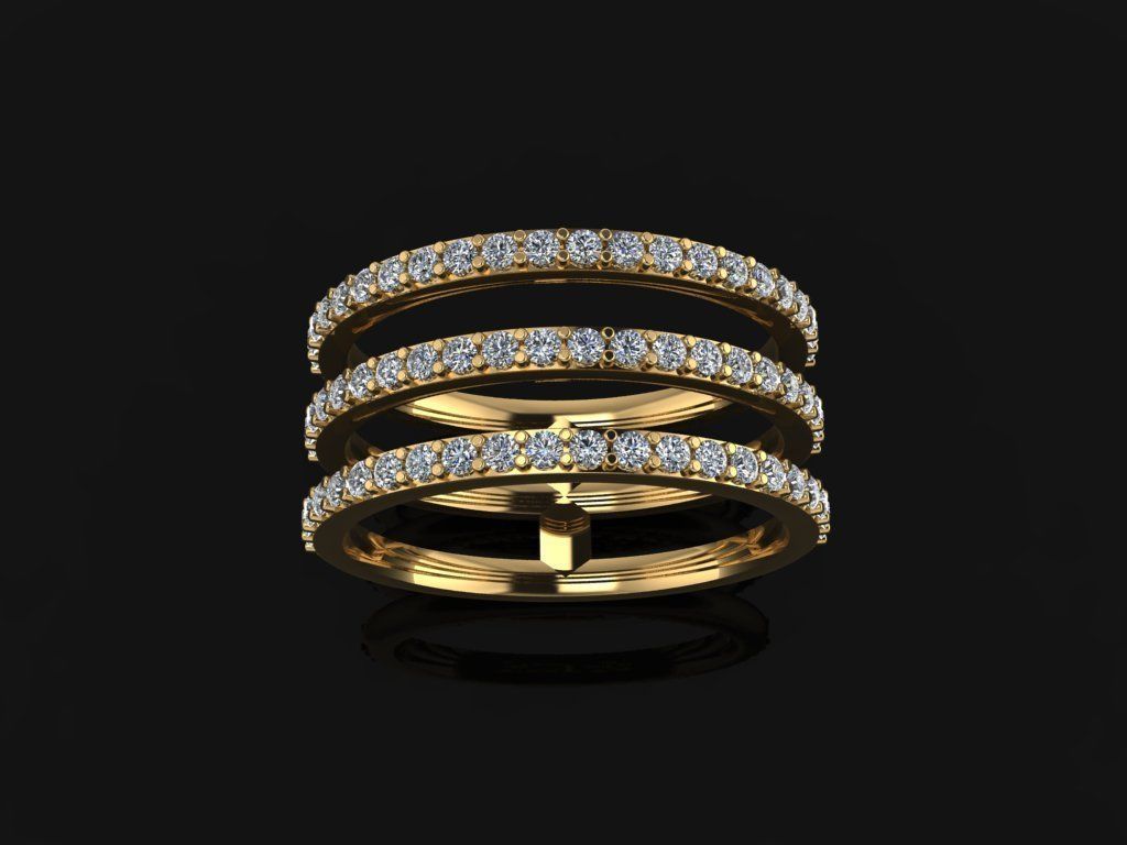 triple diamond row band ring size 5 jewelry infinity stack layer 3 stackable fashion trend women female mix style rings 3D print model - Mito3D