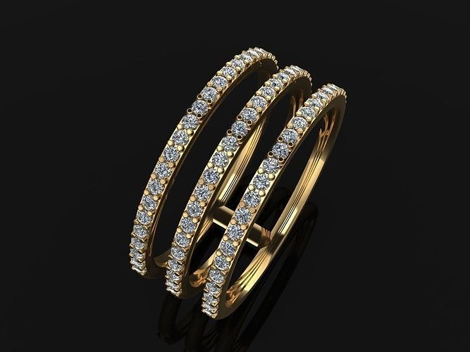 triple diamante fila banda anillo Talla 9 joyería joya infinito medio mezcla estilo delicado Moda tendencia capa apilar 3 apilable anillos 3D print model - Mito3D