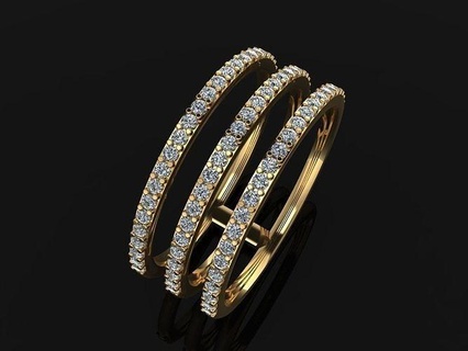 triplo diamante linha banda anel Tamanho 9 joalheria infinidade metade misturar estilo guloseima moda tendência camada pilha 3 empilhável argolas 3d print model - Mito3D