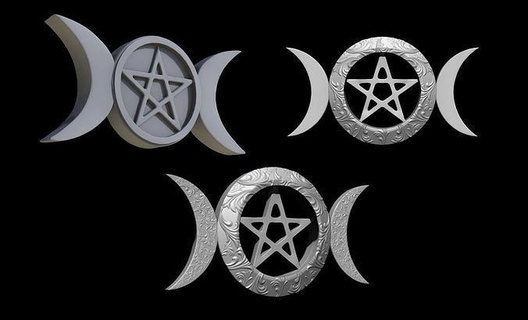 triple goddess symbol triluna moon sign wicca crescent emblem witch witcher occultism witchcraft sorcery luna art signs logos ritual ceremonial 3d print model - Mito3D