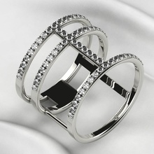 triple gold ring fashion jewel rhino pave 3dprint printable print diamond brilliant ruby sapphire citrine wedding engagement gem rhodium cross jewelry rings 3d print model - Mito3D