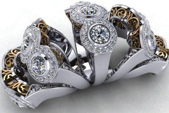 anel triplo jóias ouro silverwedding folhas 3dmodel diamante natural pedras exclusiva gem jóia anéis 3d print model - Mito3D