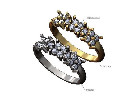 triplo quadrado diamante clusters anel us tamanhos 7 8 joalheria ouro prata Casamento noivado imprimível declaração luxo jóias moda esterlina 3d modelo gelado bling argolas 3d print model - Mito3D